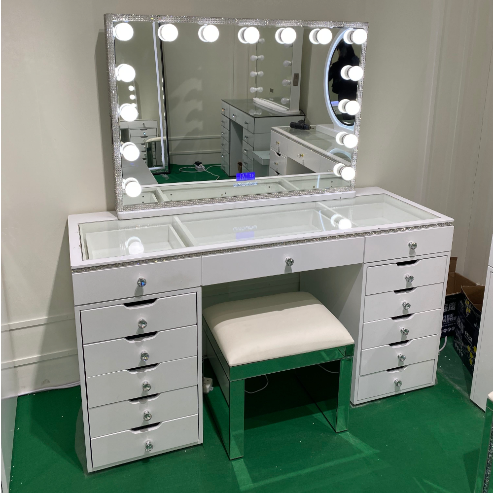 Hollywood Dressing Table with LED Mirrors and Plenty of Storage Drawers