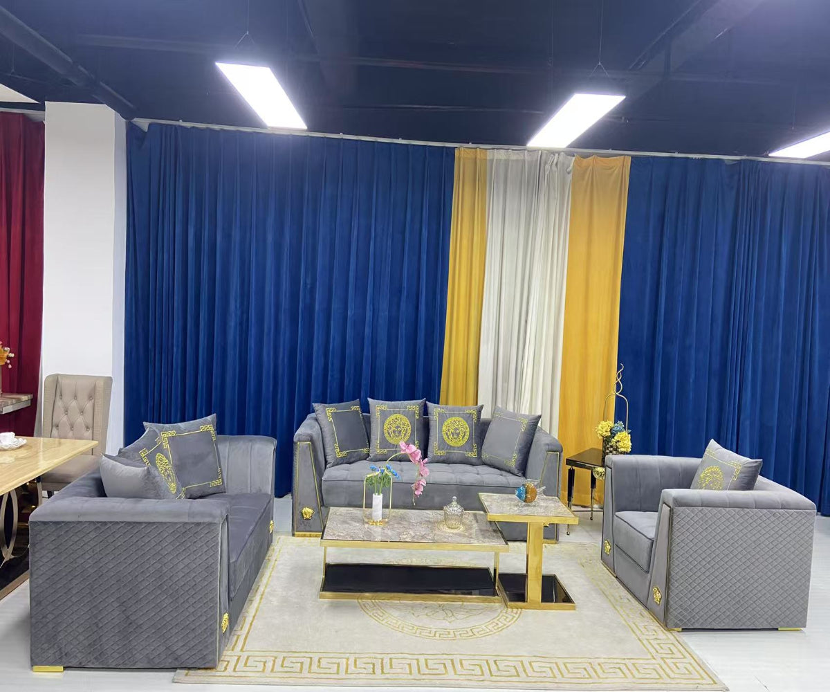 Grey Modern Velvet Sofa set