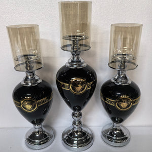 Classy Silver Alloy Frame with Black Glass Material Candleholders Set of 3