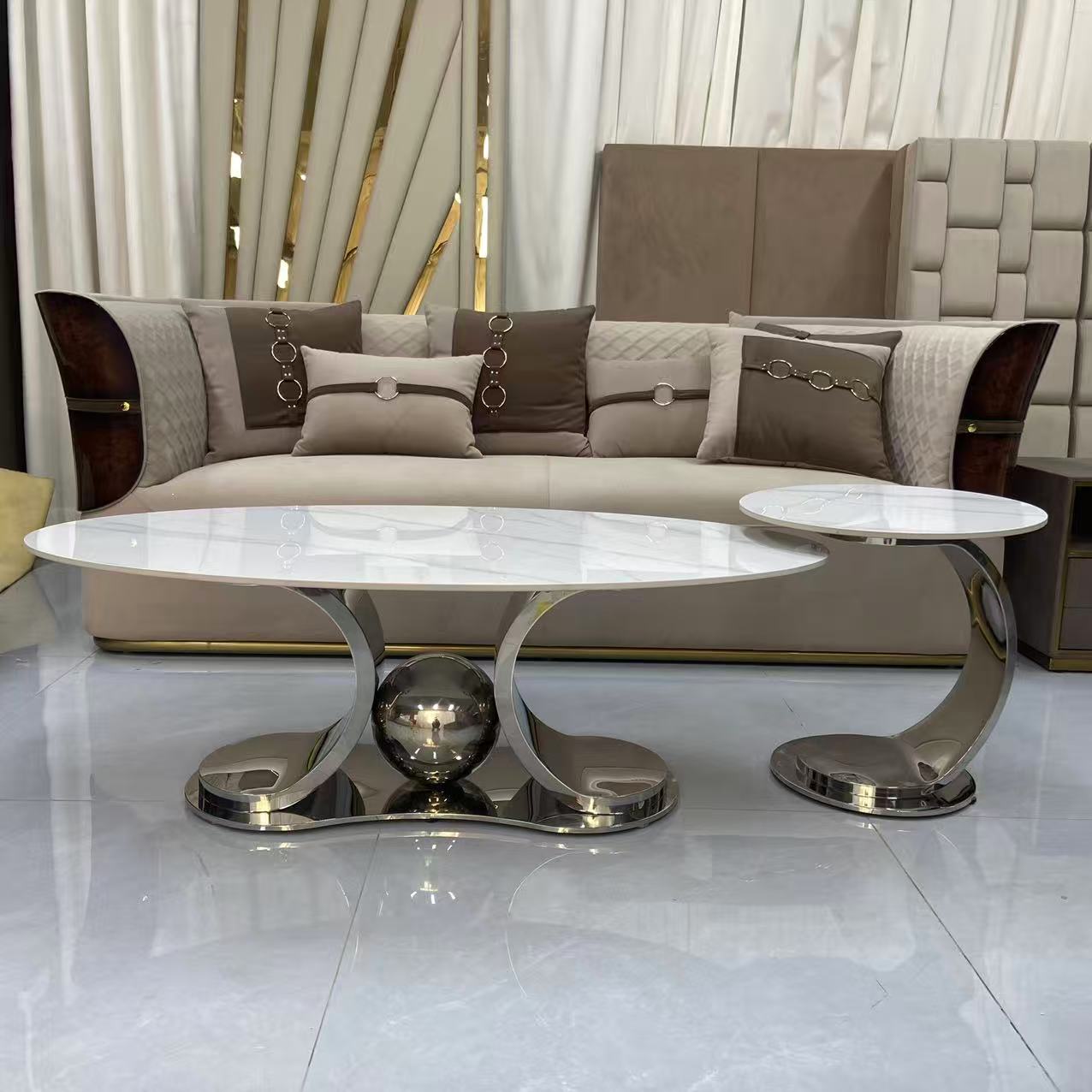 Oval Sintered Stone Coffee Table and Side Table - C2503