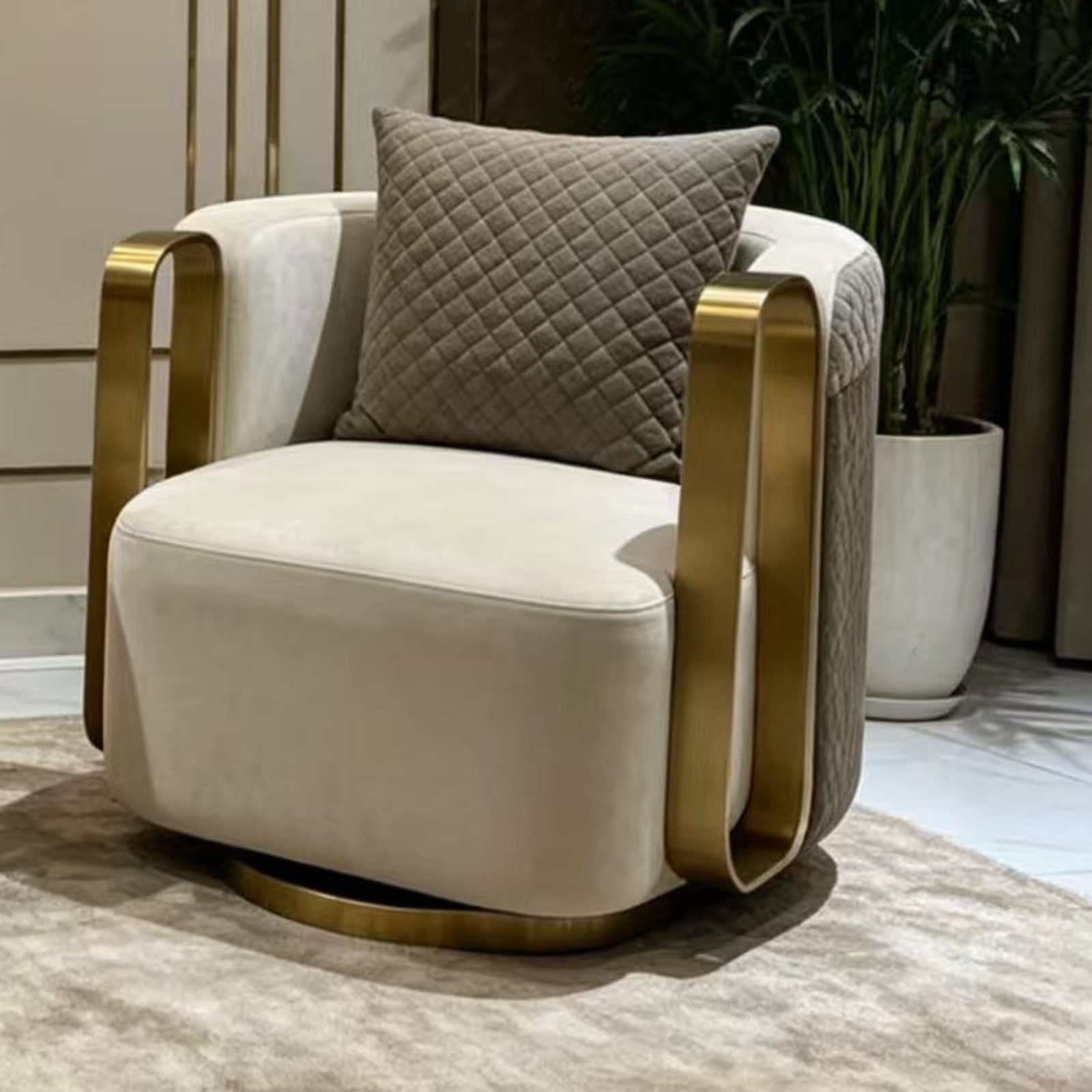 Cream Velvet & Gold Accent Chair