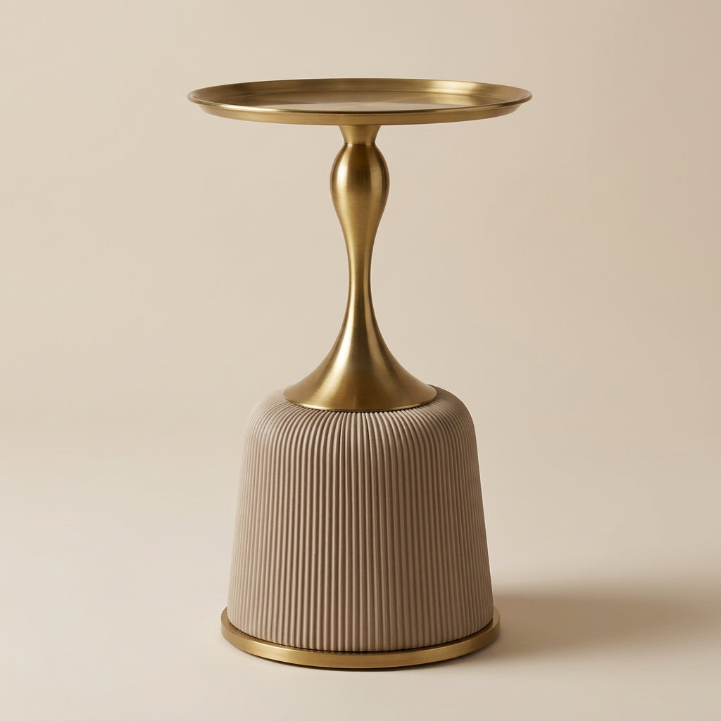 Side table  in leather and gold