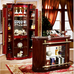 Modern MDF Red Wood Wine / Display / Traditional Cabinet With Glass Shelves and a Stand Alone Bar Table with Shelves