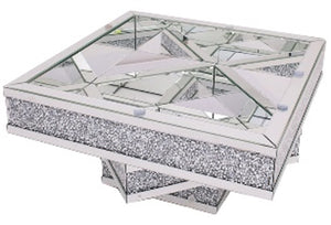 Square Mirrored Glass Coffee Table - See-through Top