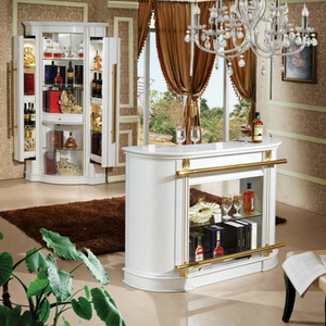 Wine Cabinet and Bar Table set (White). Modern MDF White Wood Wine / Display / Traditional Cabinet With Glass Shelves and a Stand Alone Bar Table with Shelves