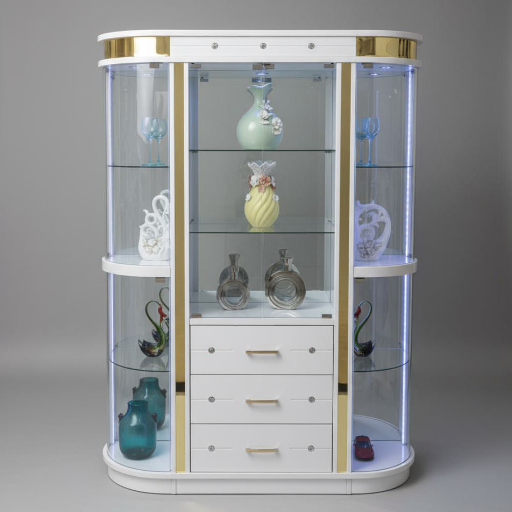 Adrian Display Cabinet - White and Gold