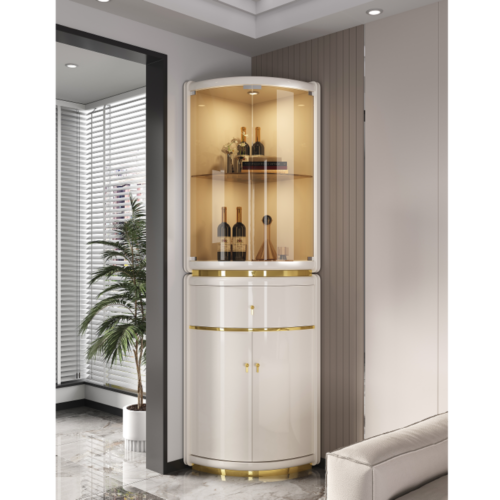 Classic White 2 Piece Display Cabinet with Gold Frame
