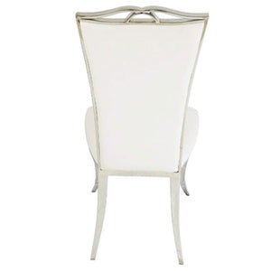 Silver Dining Room Chair in White Leather Microfibre 