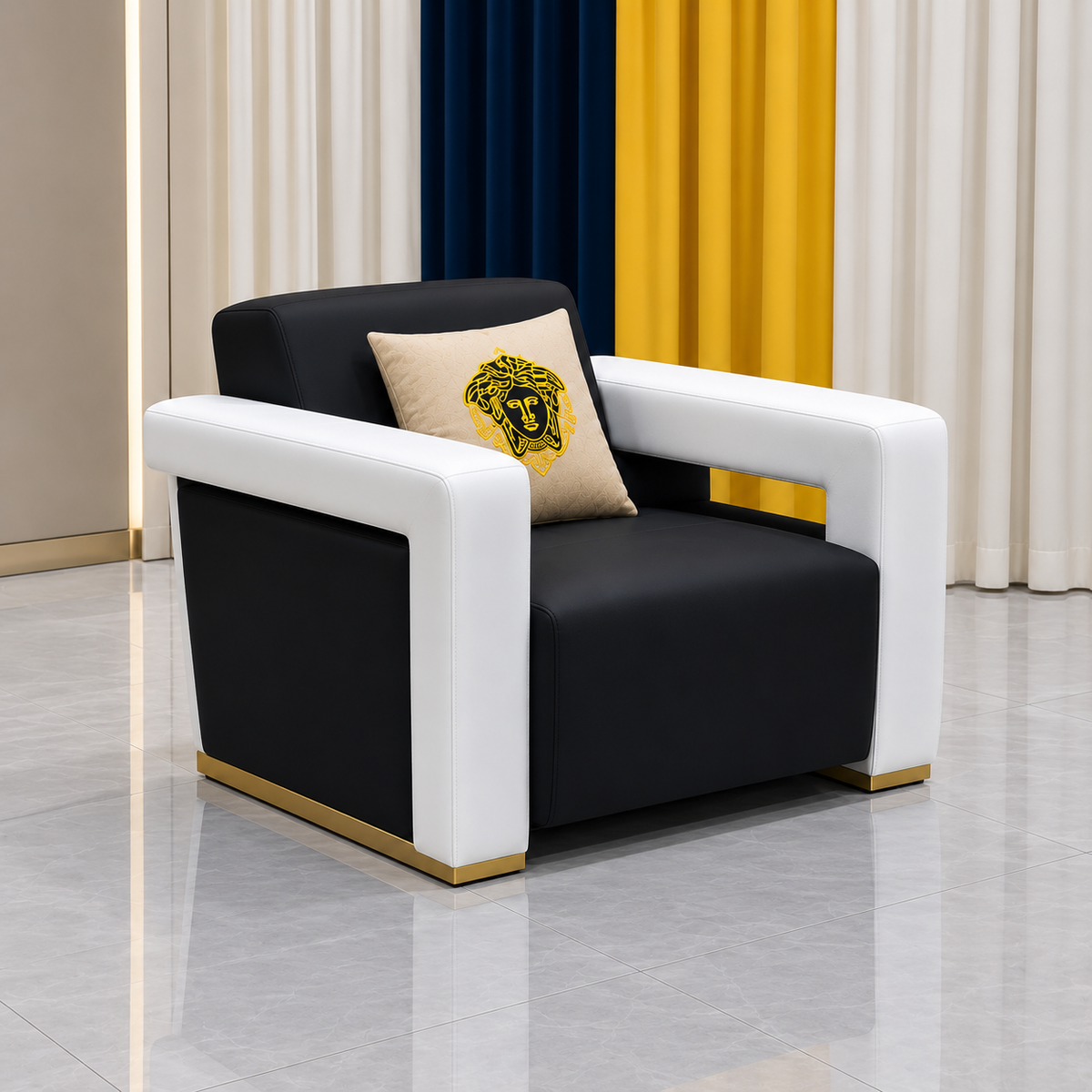 Black & White Velvet Luxury Sofa Set