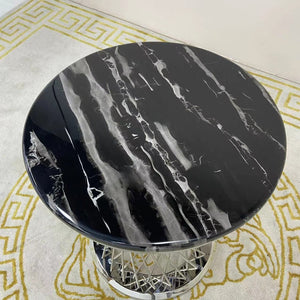 Modern Marble Top Side Table with Silver Stainless Steel Frame