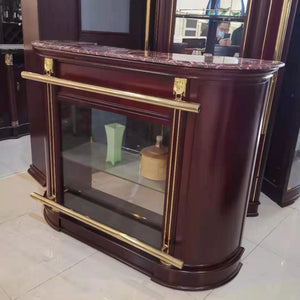 Modern MDF Red Wood Wine / Display / Traditional Cabinet With Glass Shelves and a Stand Alone Bar Table with Shelves