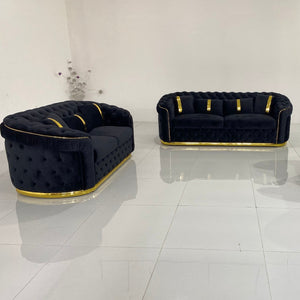 Luxury, Stylish and Comfortable Sofas / Couches in Blue Velvet Material with Golden trims