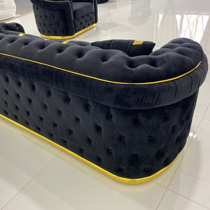 New Luxury, Stylish and Comfortable Sofas / Couches in Blue Velvet Material with Golden trims