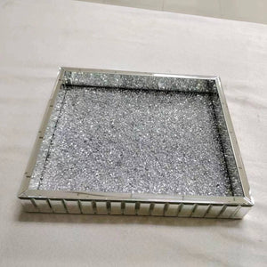Beautiful Diamond Crushed Glass Decorative Mirror in Silver