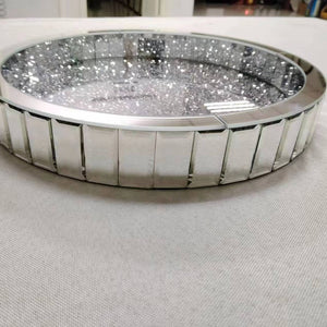Round Beautiful and Classic Diamond Crushed Glass Decorative Mirror in Silver