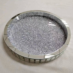 Circle/Round Beautiful and Classic Diamond Crushed Glass Decorative Mirror in Silver