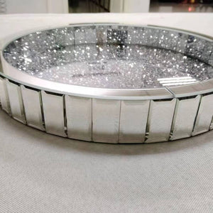 Round/Circle Decorative Serving Beautiful and Classic Diamond Crushed Glass Decorative Tray in Silver