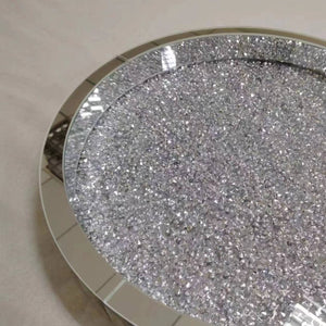 Round/Circle Decorative Serving Beautiful and Classic Diamond Crushed Glass Decorative Serving/Tray in Silver