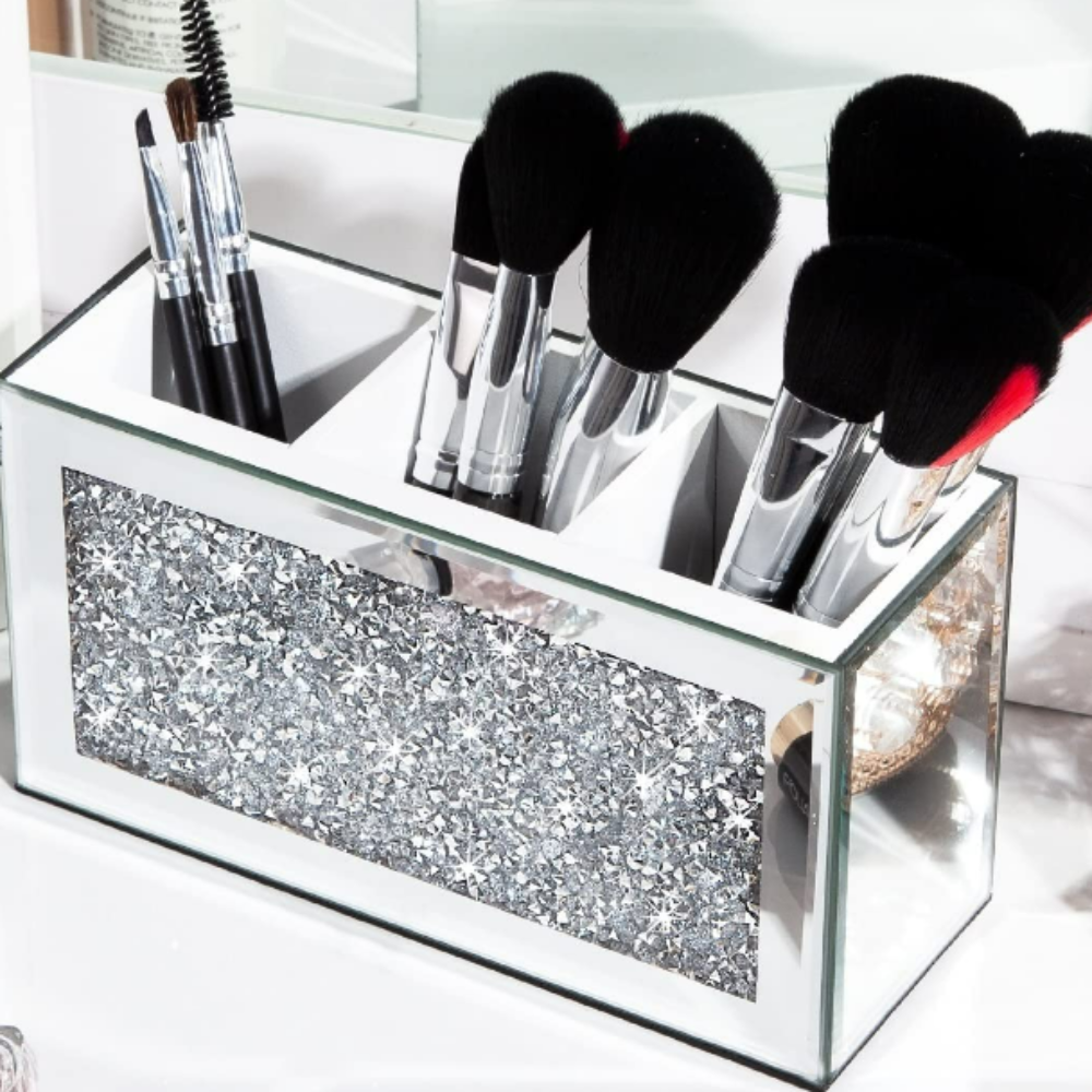 Silver Mirror Glass Brush Holder