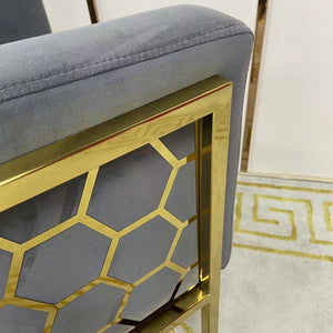 Classy and Elegant Design Grey Velvet Dining Room Chairs in Gold Stainless Steel frame