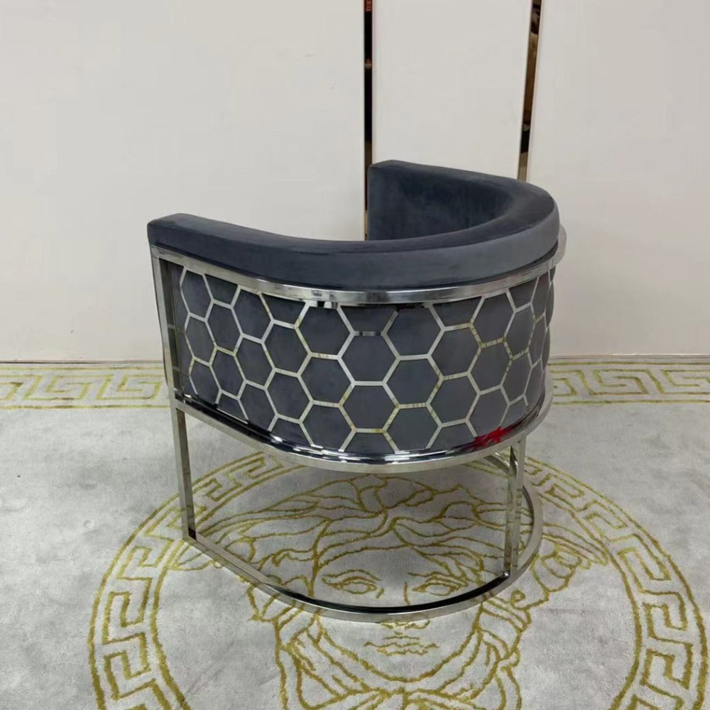 Elegant Design Grey Velvet Dining Room Chairs in Silver Stainless Steel frame