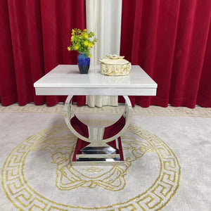 Classic Marble Top Side Table with Silver Stainless Steel Frame