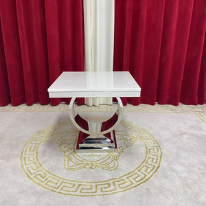 Marble Top Side Table with Silver Stainless Steel Frame