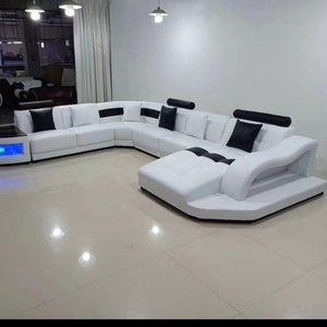 L-shaped Comfortable Sofa set with the Ultimate Covering in White Leather