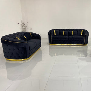 Luxury, Stylish and Comfortable Sofas / Couches in Black Velvet Material with Golden trims