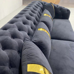 Luxury, Stylish and Comfortable Sofas / Couches in Modern dark Blue Velvet Material with Golden trims