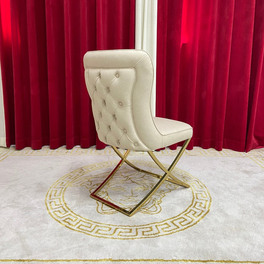Modern Cream Leather Dining Room Chair in Silver Stainless Steel Frame