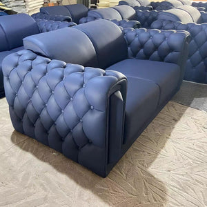 Two Seater Luxury, Stylish and Comfortable Sofas In Blue Microfibre and Genuine Leather Material