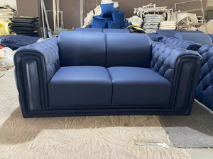 Two Seater Luxury, Stylish and Comfortable Sofas In Dark Blue Microfibre and Genuine Leather Material