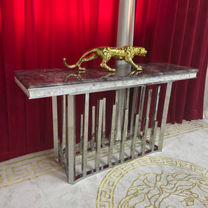 Luxurious and Stylish Elegant Marble Console Table with Silver Stainless Steel Frame.