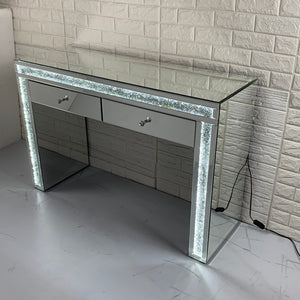 Classic Mirrored Glass Dressing Table with Led lights and 2 Drawers in Silver