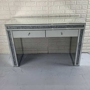 Modern Mirrored Glass Dressing / Makeup Table with Led lights and 2 Drawers in Silver