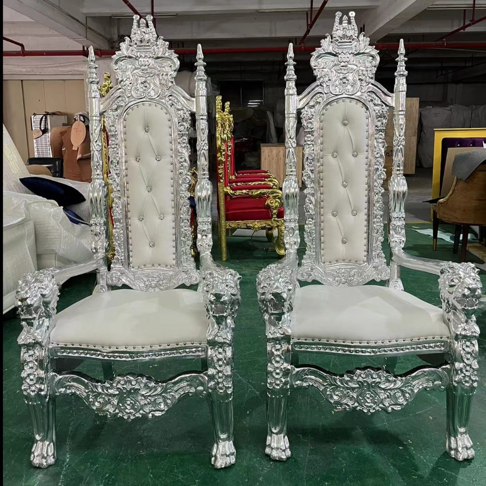White Leather Throne Chair, King Queen Chairs