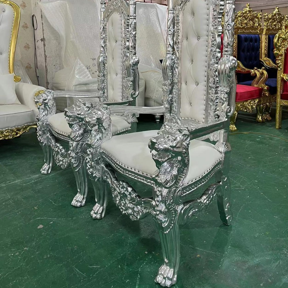 White Leather Throne Chair, King Queen Chairs