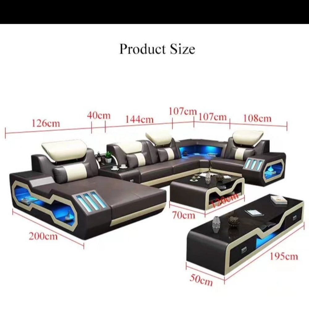 L-shaped Comfortable Sofa set with the Ultimate Covering in Black and White Leather