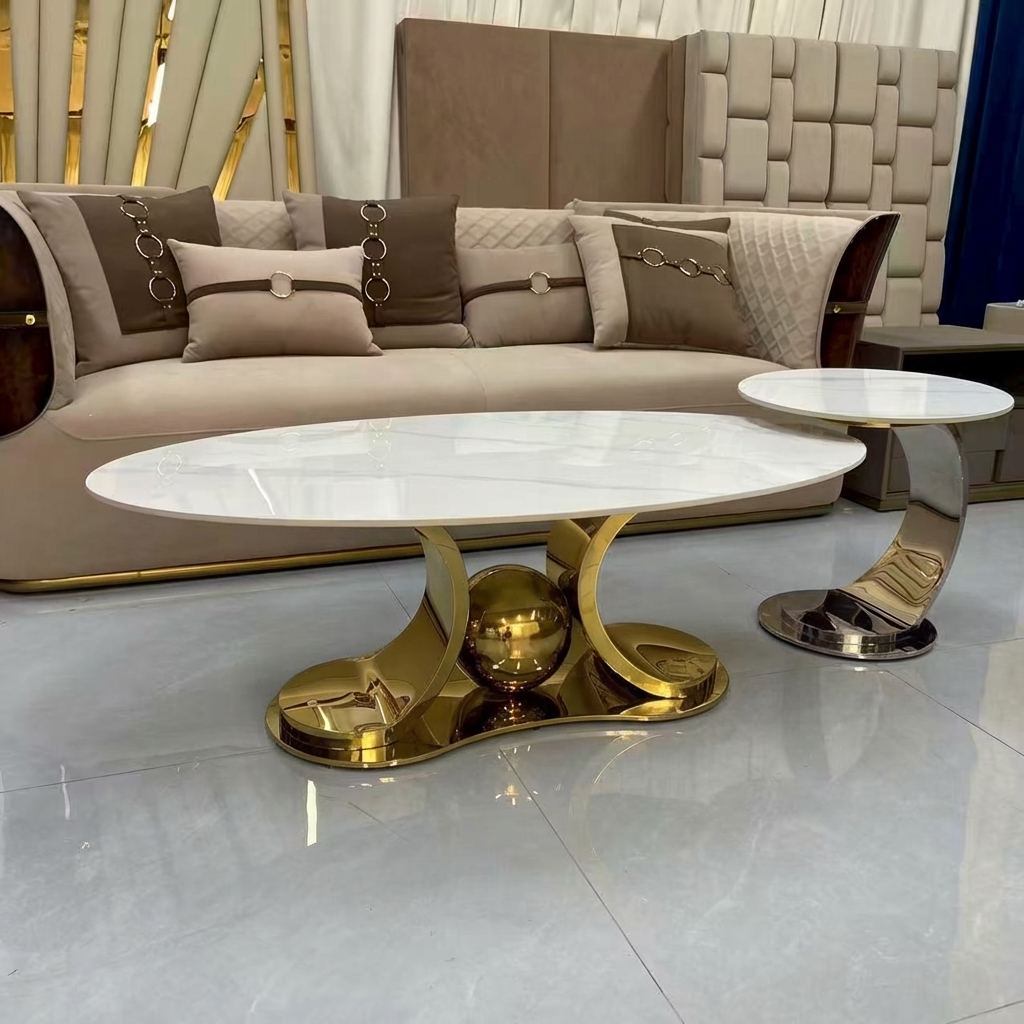 Oval Sintered Stone Coffee Table & Side Table - C2503