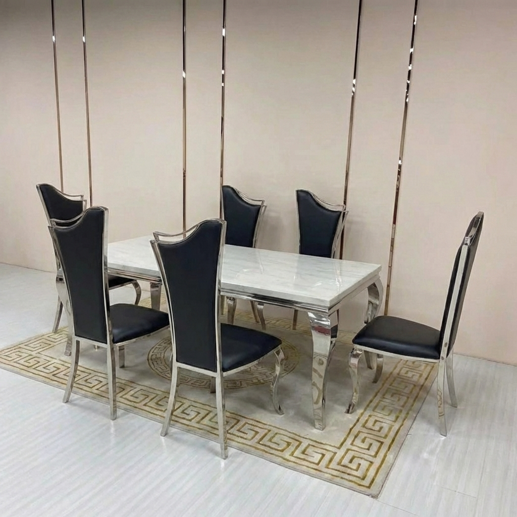 Traditional Marble top dining table with 6 chairs