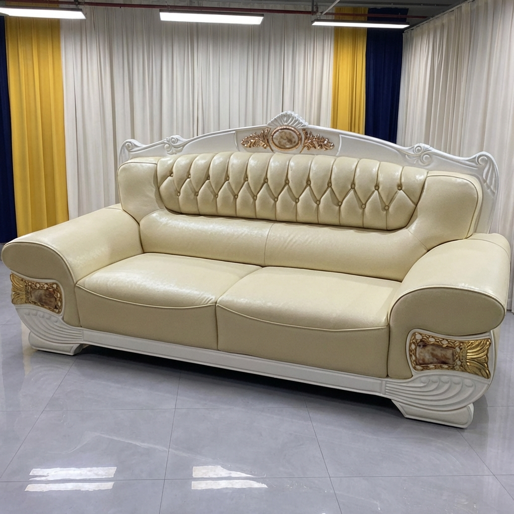 Ashton Genuine Cream Leather Sofa set (RBM 5)