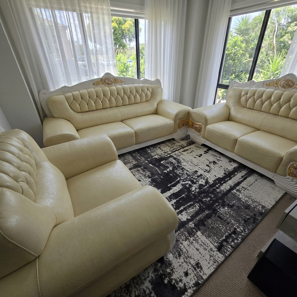 Ashton Genuine Cream Leather Sofa set (RBM 5)