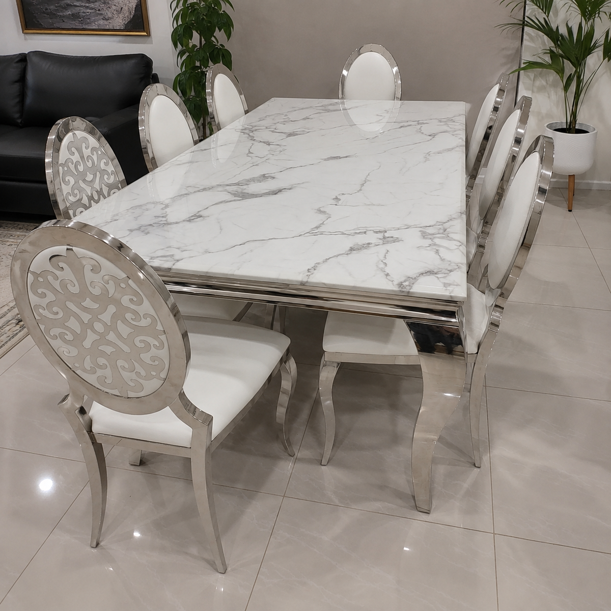 Traditional Marble top dining table with 6 chairs