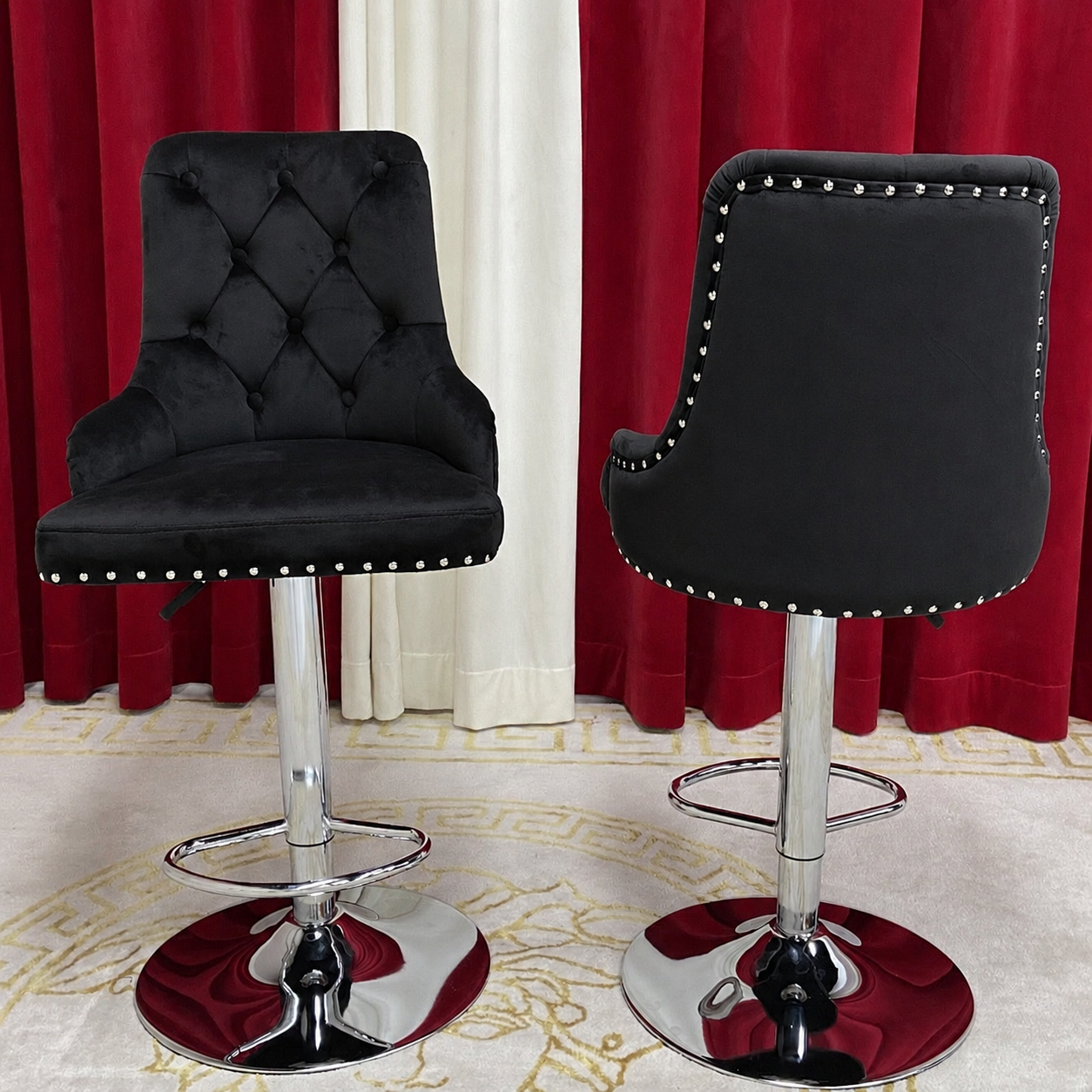 Black Velvet Adjustable Barstool