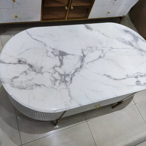Marble Coffee Table in White MDF Material with Gold Stainless Steel frame
