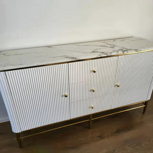 Buffet Cabinet in White MDF Material with Gold Stainless Steel frame