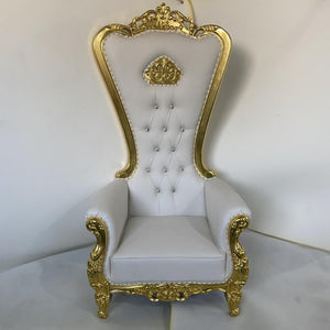 Luxury, Stylish and Comfortable Queen / King Royal Chair in White Microfibre Leather with Gold trims