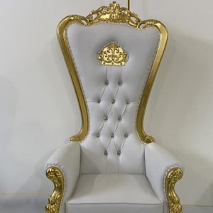 Luxury, Stylish and Comfortable Queen / King Royal Chair in White Microfibre Leather with Gold Trims