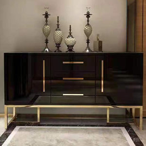 Classy Modern Buffet Cabinet in Bronze Storage Dining Room Buffet Cabinet with 2 shelves and 3 Drawers in Black MDF and Bronze
